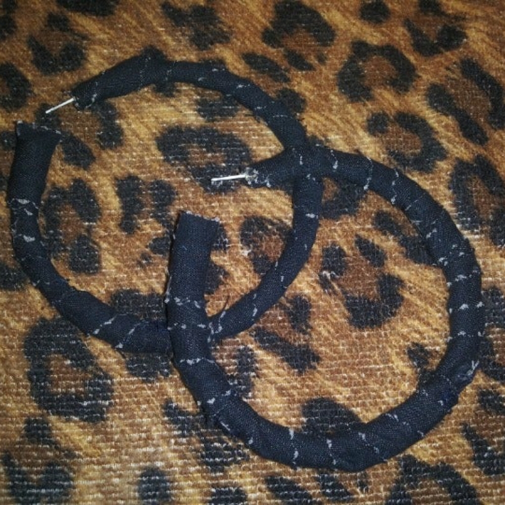 Handmade large denim hoops
